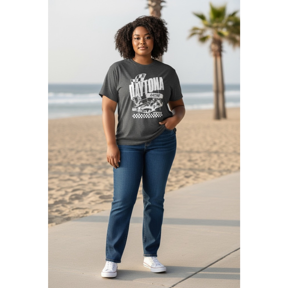 Women's Melrose Place Daytona Racing Charcoal Short Sleeve Tee XL